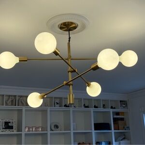 West elm mobile chandelier with 6 tala XL globe porcelain light bulbs